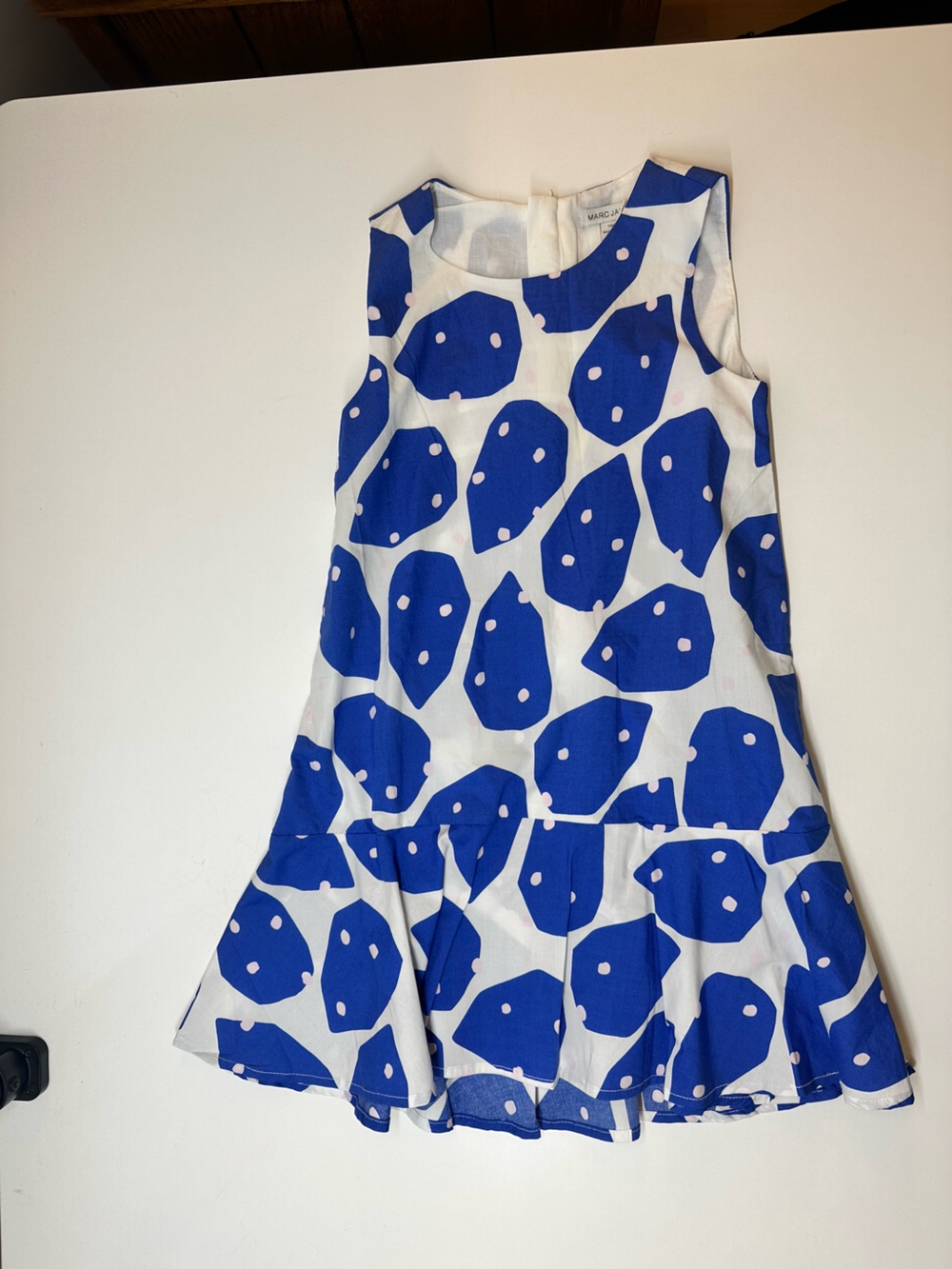 White and Blue Polka Abstract Kids Dress